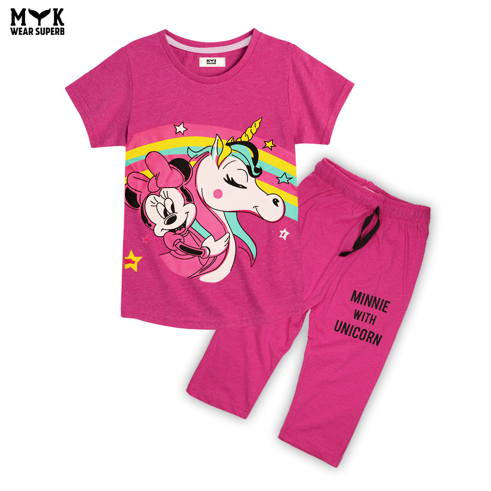 Girls' Minnie & Unicorn Summer Lounge Set – Pink (2-Piece)