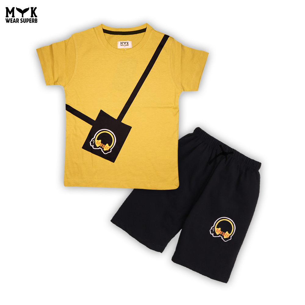 Boys Yellow & Black Music-Themed T-Shirt and Shorts Set
