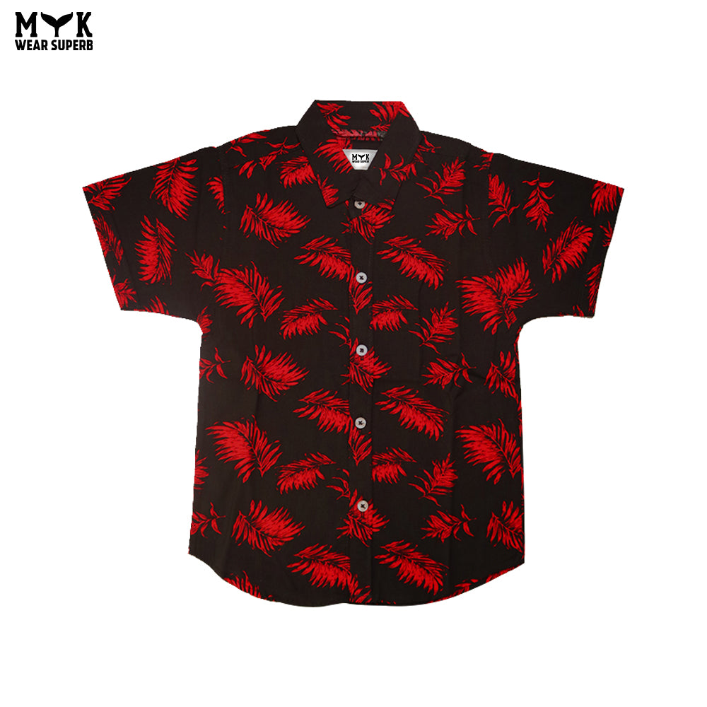 Boys Black & Red Tropical Leaf Linen Co-ord Set