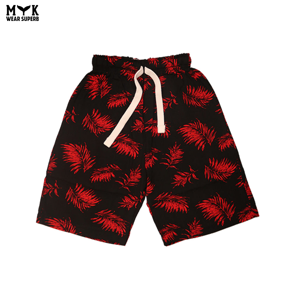 Boys Black & Red Tropical Leaf Linen Co-ord Set