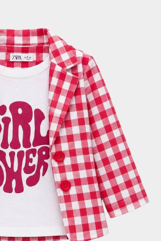 Girls Red Checkered 3 Piece Summer Co-Ord Suit for Kids - MYK_Fatimas