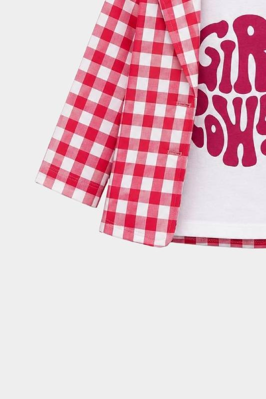 Girls Red Checkered 3 Piece Summer Co-Ord Suit for Kids - MYK_Fatimas