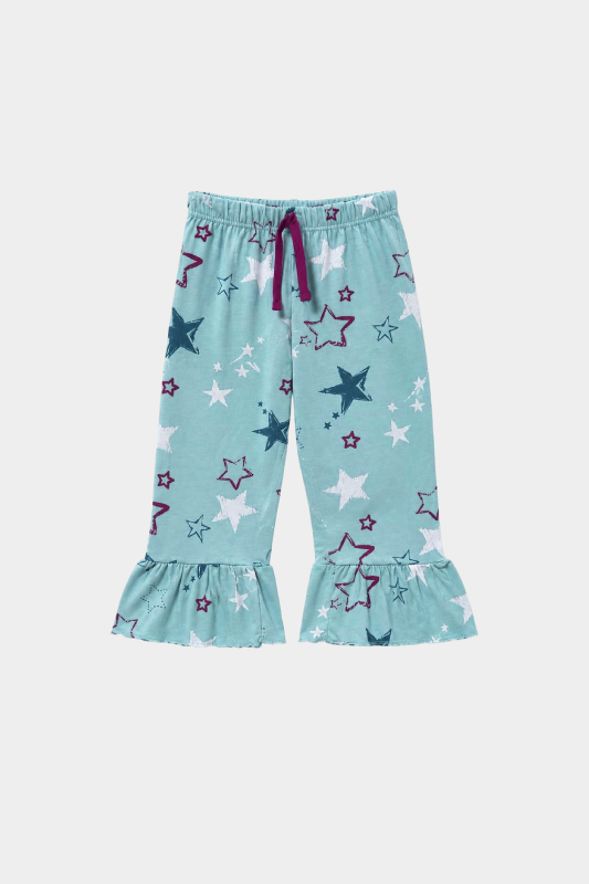 Girls Aqua Star Print Frill Co-Ord Set for Summer Casual Wear - MYK_Fatimas