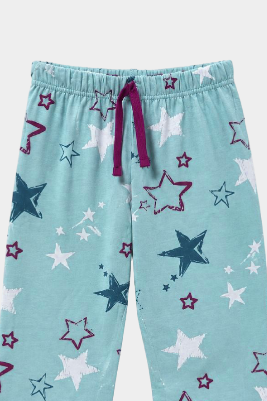 Girls Aqua Star Print Frill Co-Ord Set for Summer Casual Wear - MYK_Fatimas