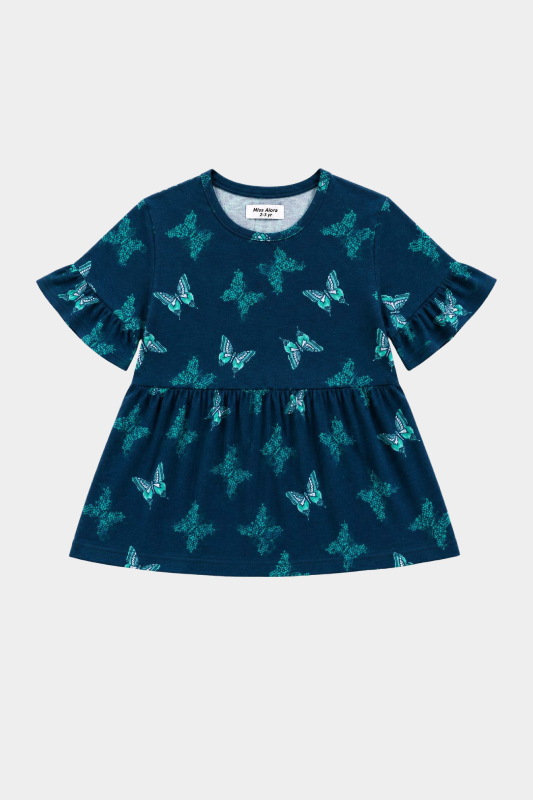 Girls Navy Blue Butterfly Print 2 Piece Summer Co-Ord Set Kids - MYK_Fatimas