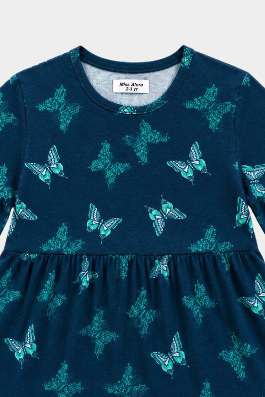 Girls Navy Blue Butterfly Print 2 Piece Summer Co-Ord Set Kids - MYK_Fatimas