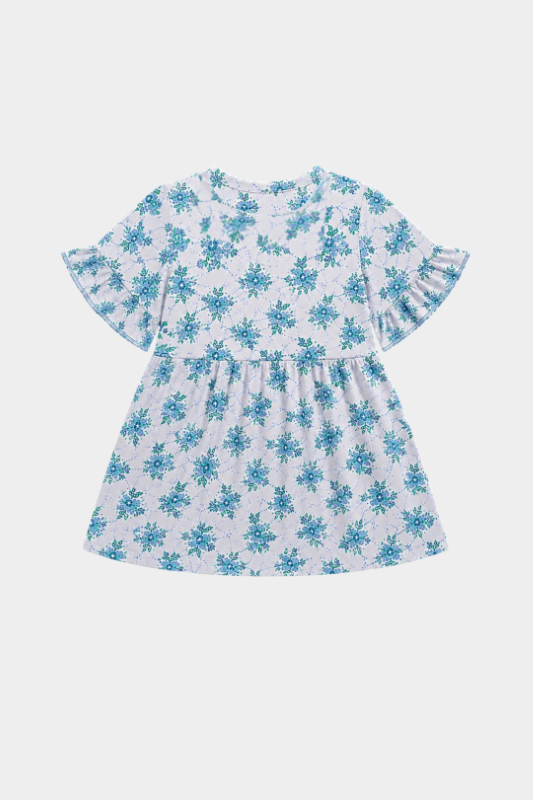Girls Blue Floral Printed Summer Co-Ord Set for Kids Casual Wear - MYK_Fatimas