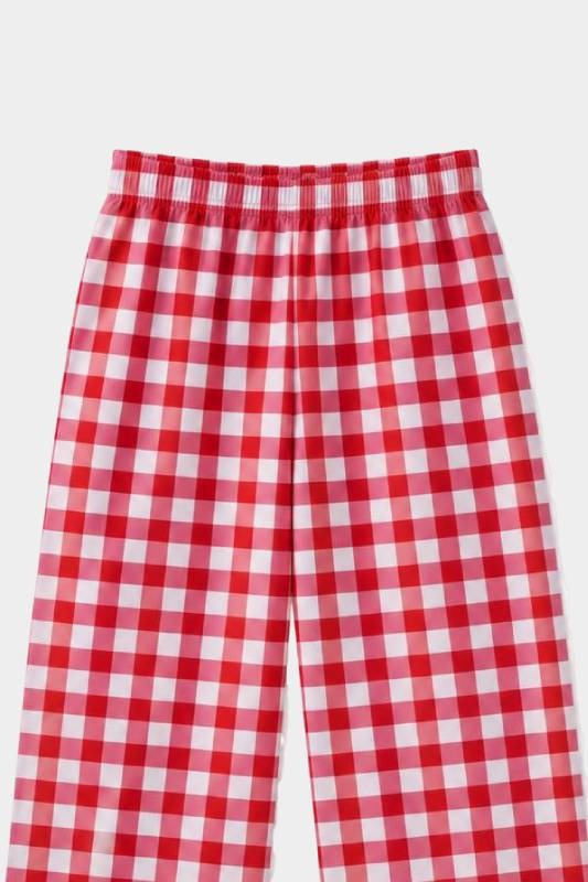 Girls Red Checkered 3 Piece Summer Co-Ord Suit for Kids - MYK_Fatimas