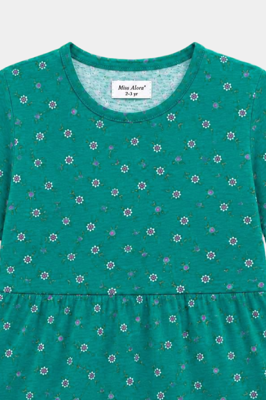 Girls Teal Floral Frill Sleeve Co-Ord Set for Summer Wear - MYK_Fatimas