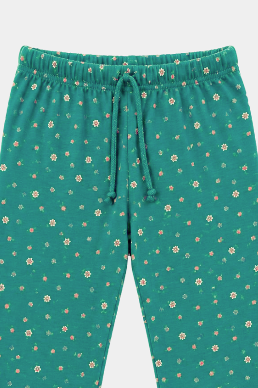 Girls Teal Floral Frill Sleeve Co-Ord Set for Summer Wear - MYK_Fatimas