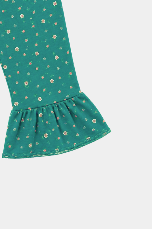 Girls Teal Floral Frill Sleeve Co-Ord Set for Summer Wear - MYK_Fatimas