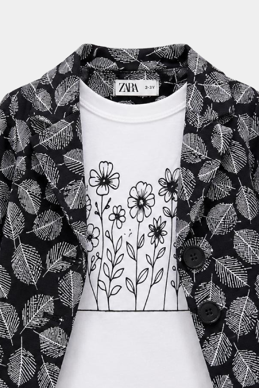 Girls Black & White Leaf Print 3 Piece Summer Co-Ord Set - MYK_Fatimas