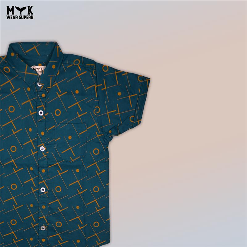 Boys Olive Green Geometric Printed Casual Shirt