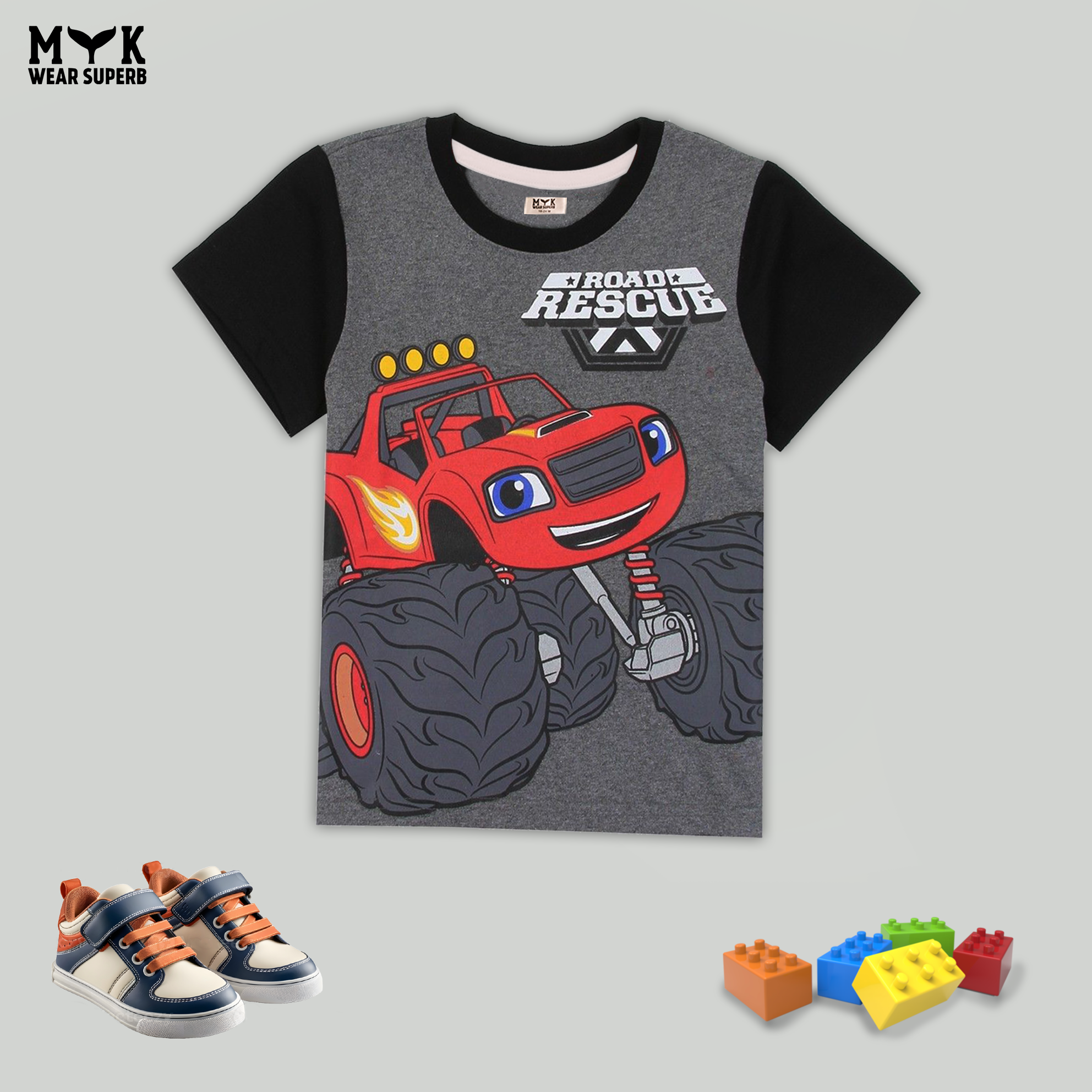 Road Rescue Monster Truck Kids Summer Outfit