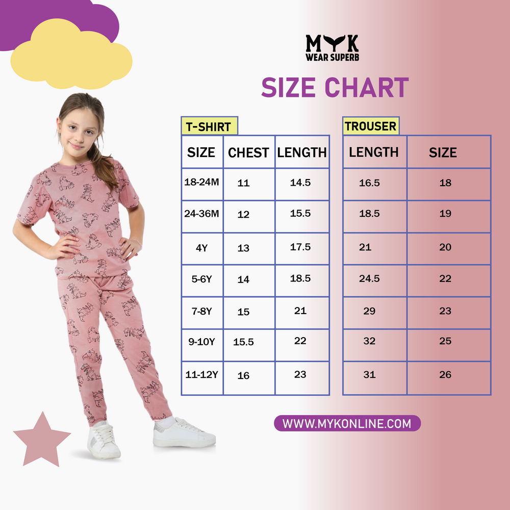 Heart printed Pink tee With Purple Allover Trouser