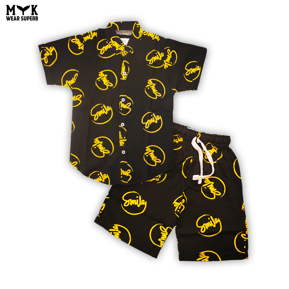 Boys Black & Yellow Smile Linen Co-Ord