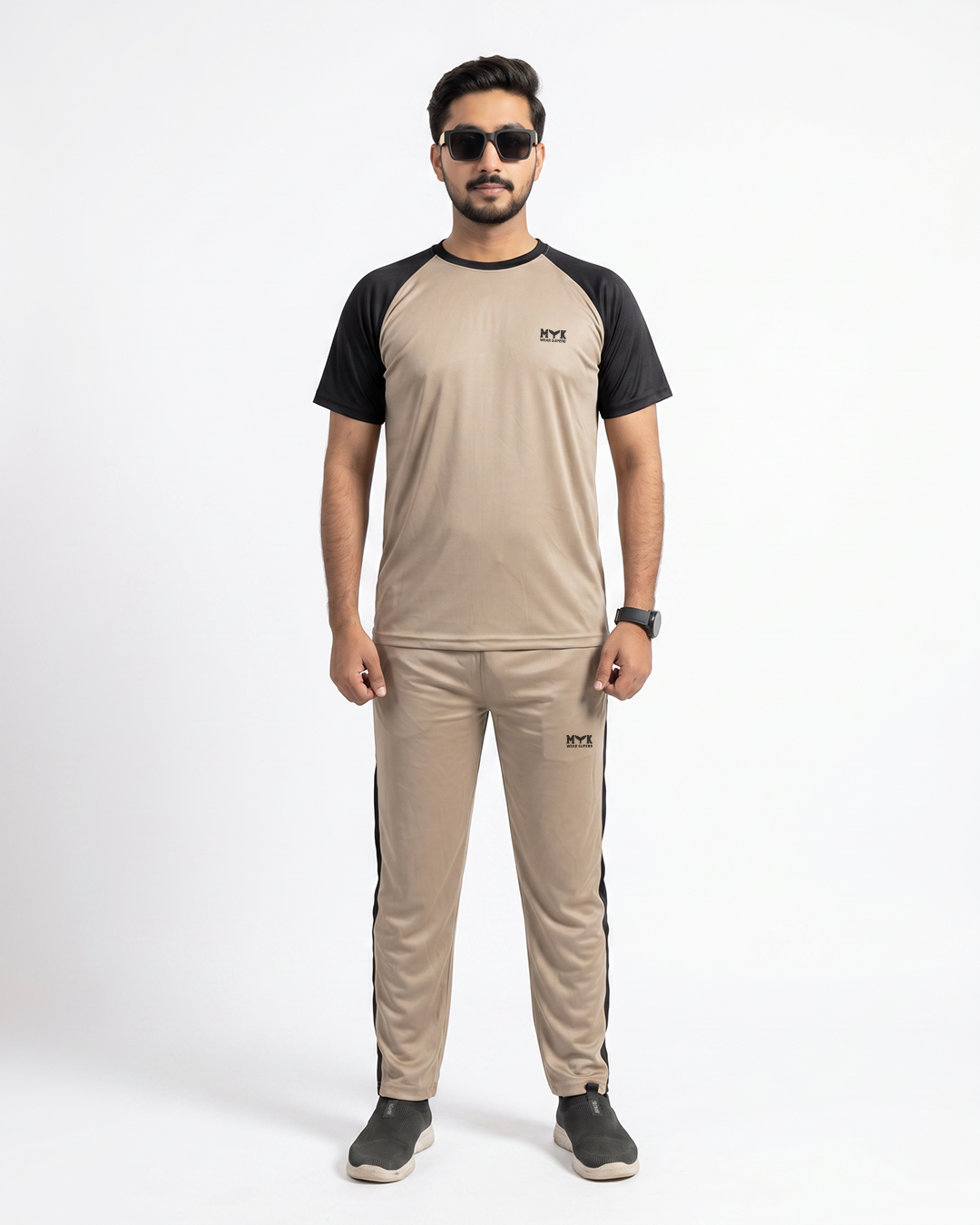 Men’s Beige & Black Raglan Tracksuit – MYK Summer Set