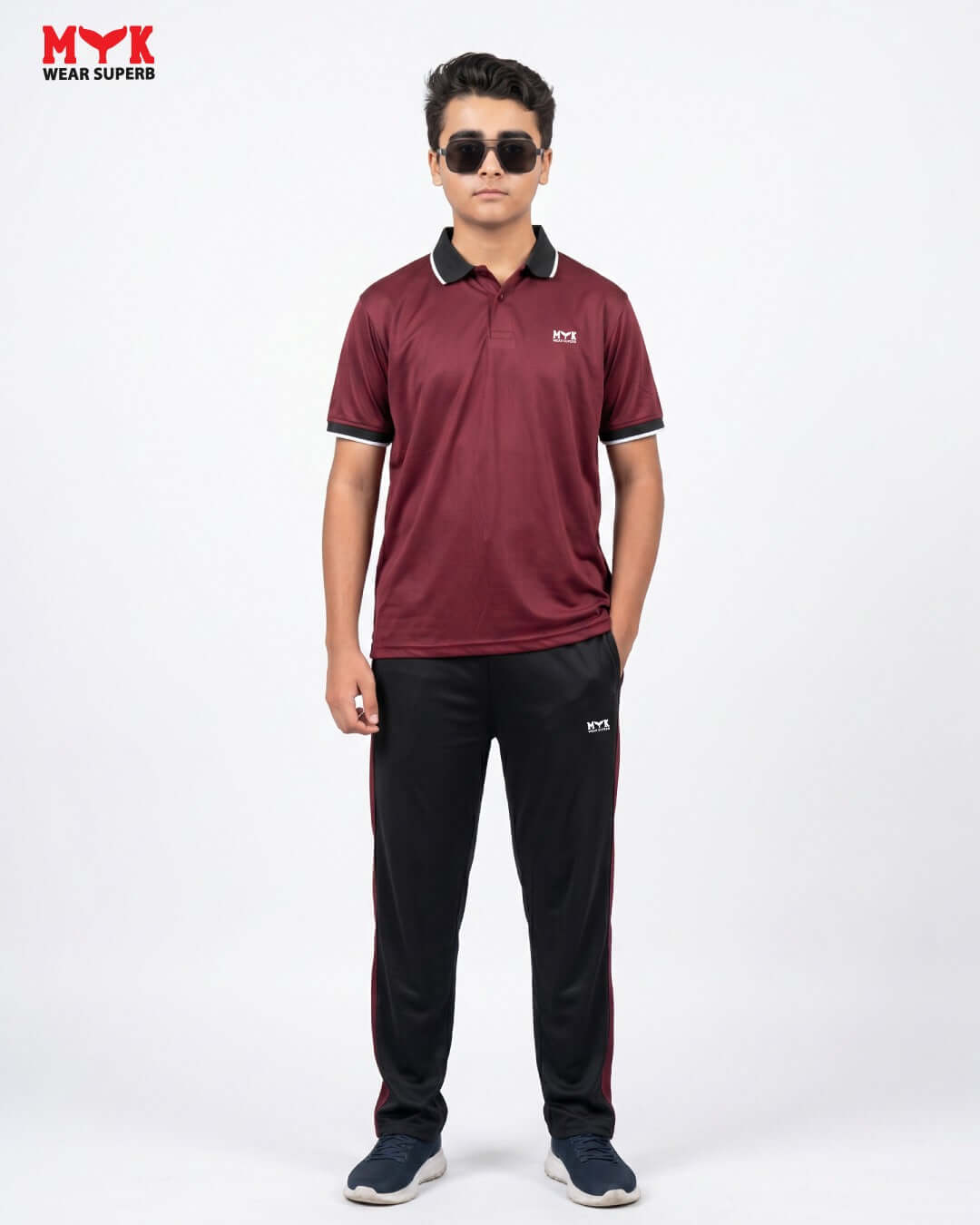 Men’s Maroon & Black MYK Tracksuit – Polo Shirt Trouser Set - MYK_Fatimas