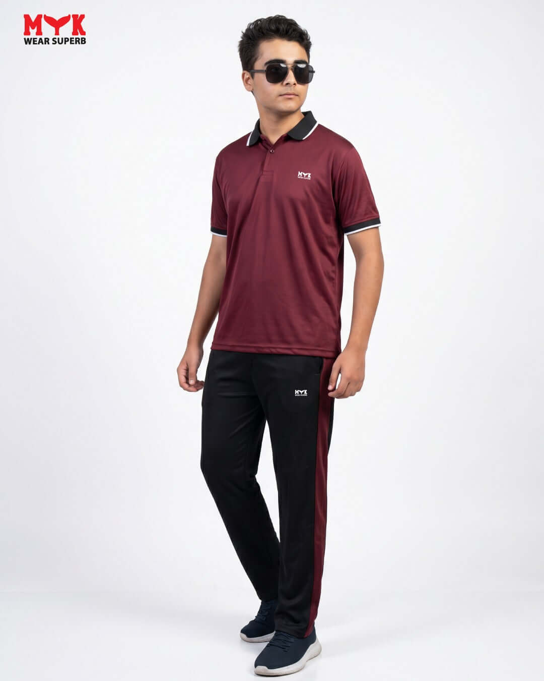 Men’s Maroon & Black MYK Tracksuit – Polo Shirt Trouser Set - MYK_Fatimas