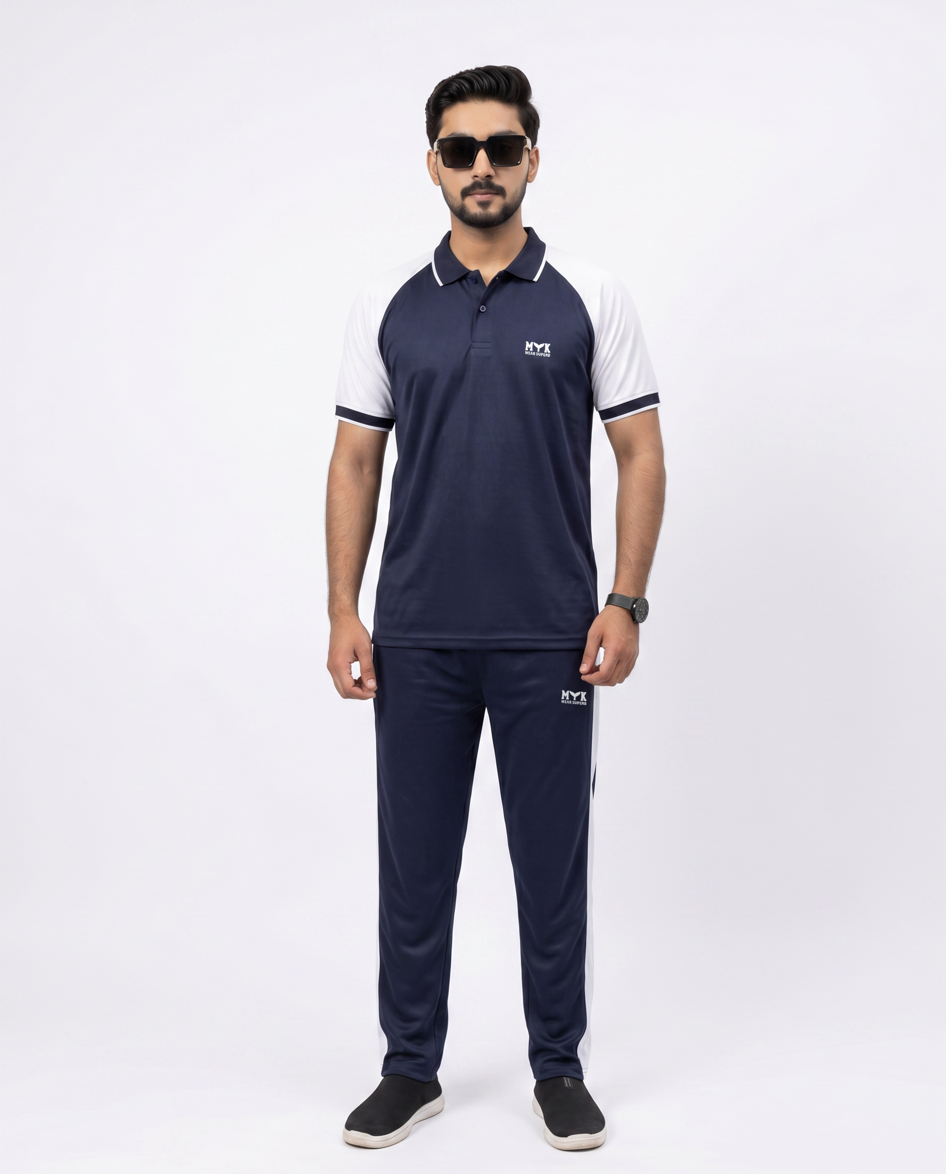 Men’s Navy Blue & White Polo Tracksuit – Premium MYK Summer Set
