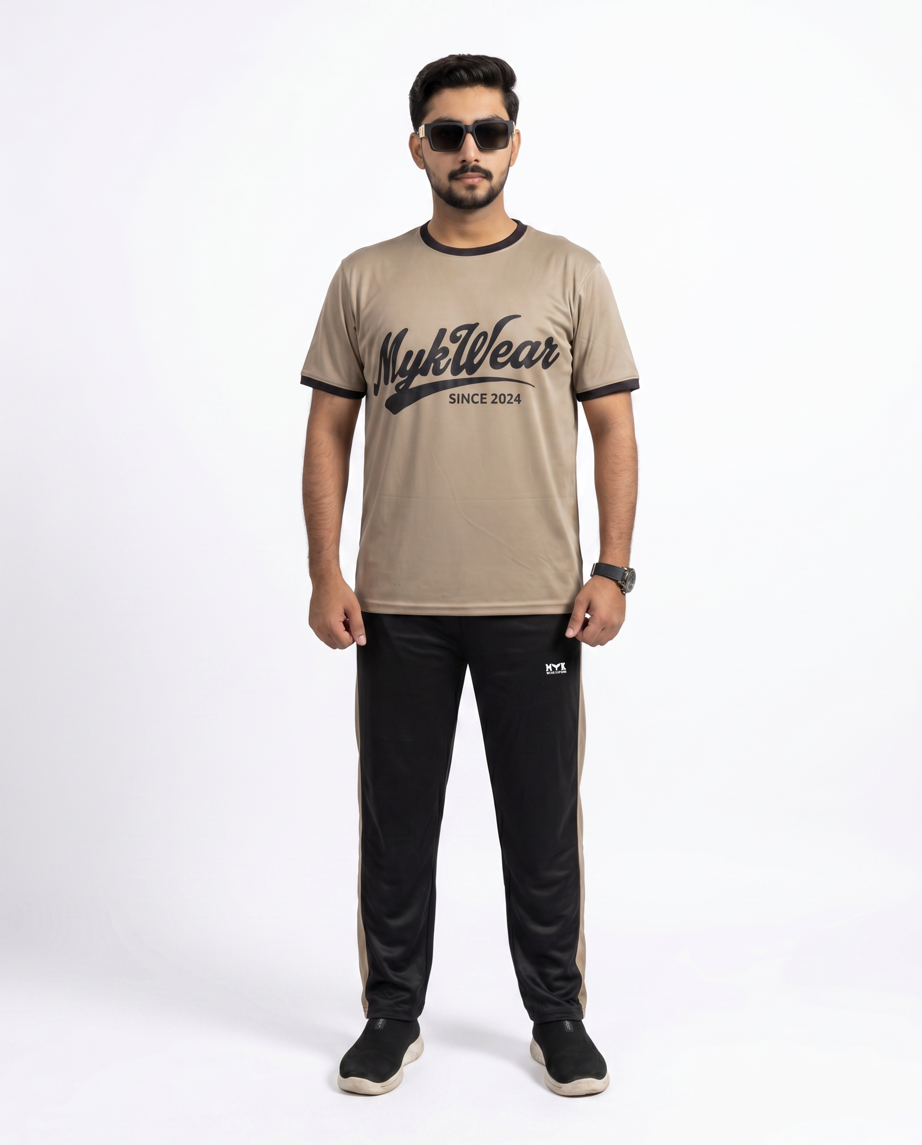 Men’s Beige & Black Graphic Tracksuit – MYK Summer Set