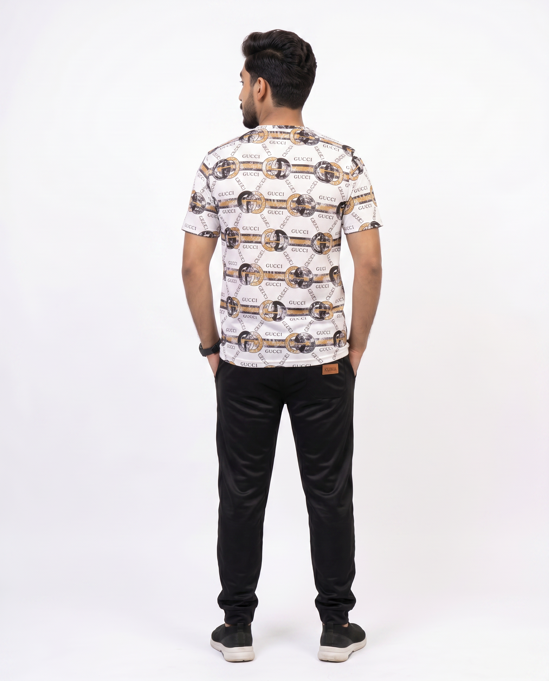 Men’s White Printed & Black Tracksuit – MYK Summer Set