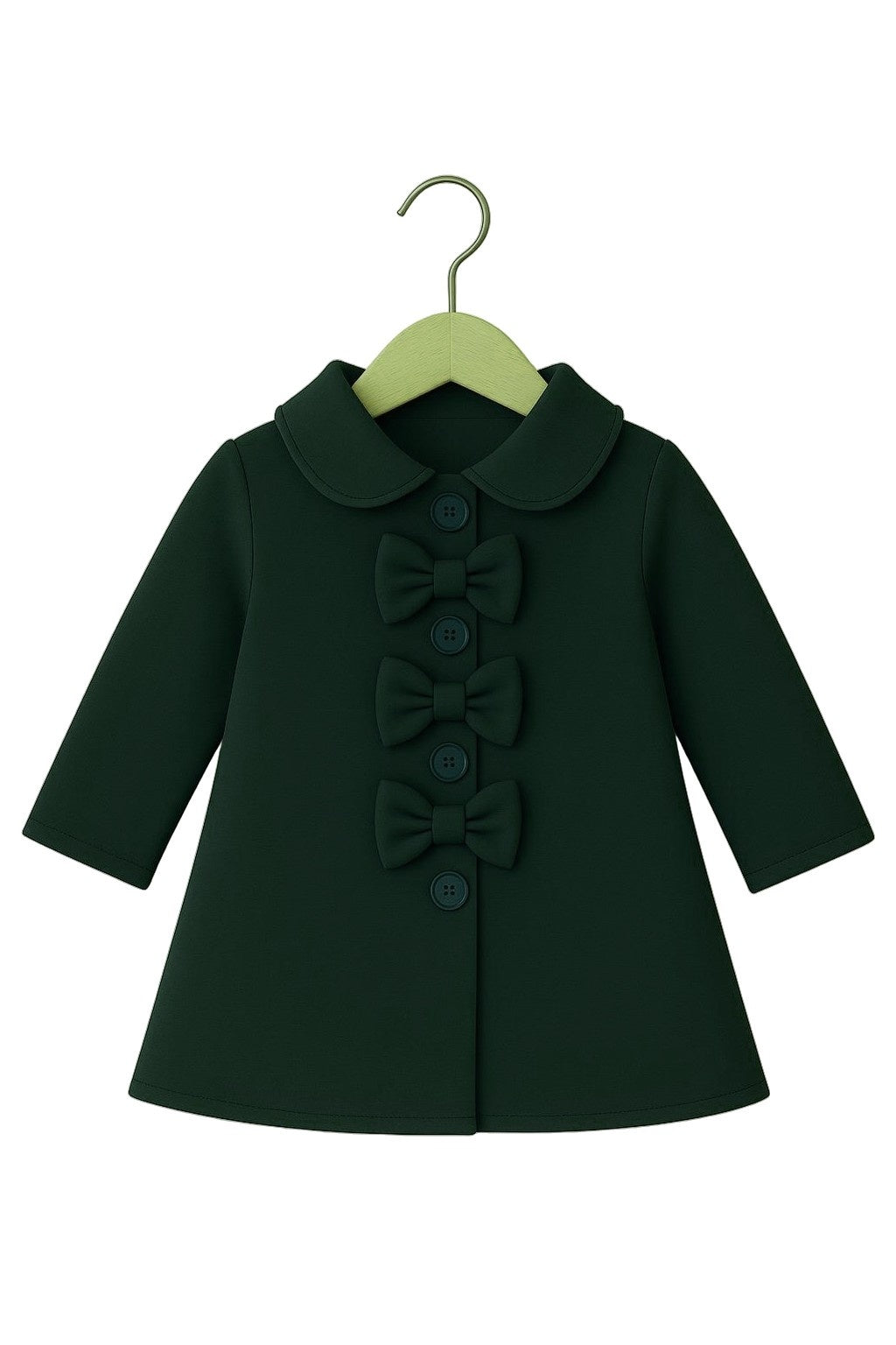  Girls’ Green Bow-Detail Wool Coat
