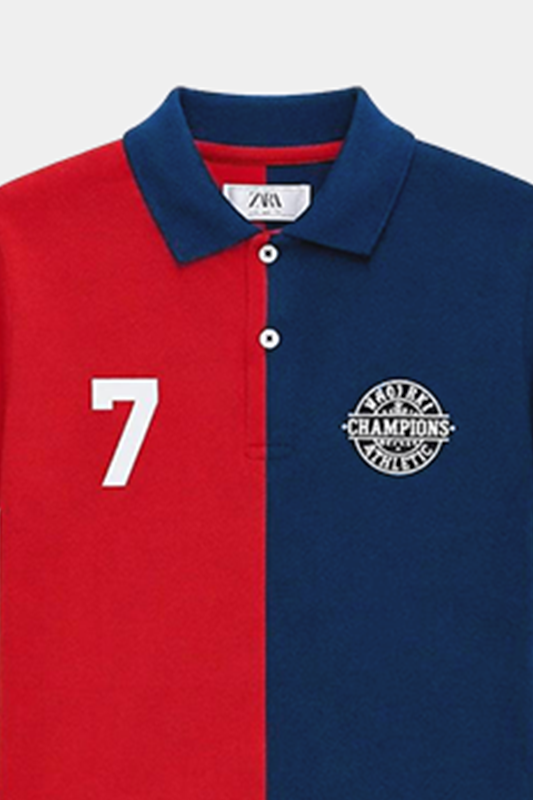 Red & Navy Blue Color blocked Collar Neck Half Sleeve Polo-Shirt - MYK_Fatimas