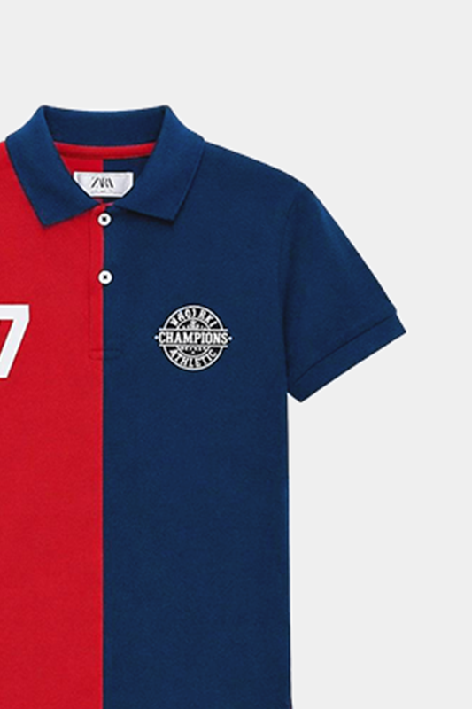 Red & Navy Blue Color blocked Collar Neck Half Sleeve Polo-Shirt - MYK_Fatimas
