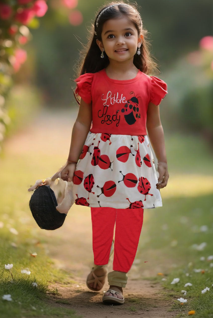 Little Lady Red & White Summer Frock Set for Girls
