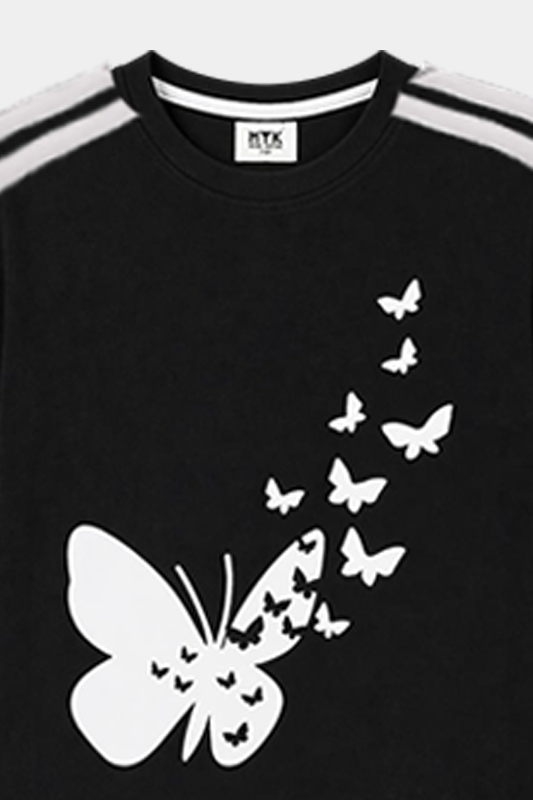 Butterfly Bliss Kids Tracksuit – Black & White Elegance - MYK_Fatimas