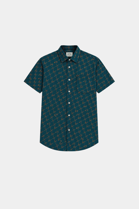 Boys' Olive Green Geometric Printed Casual Shirt - MYK_Fatimas