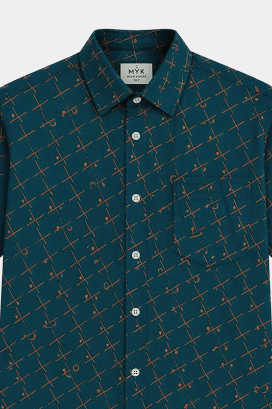 Boys' Olive Green Geometric Printed Casual Shirt - MYK_Fatimas