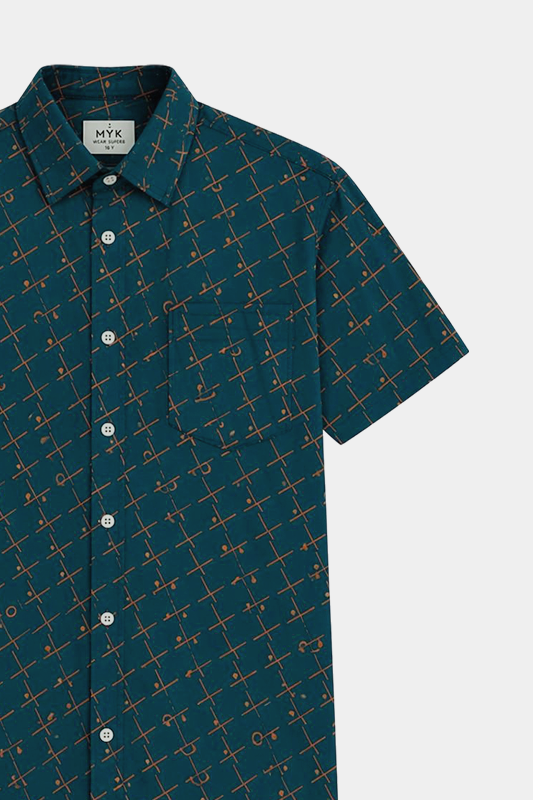 Boys' Olive Green Geometric Printed Casual Shirt - MYK_Fatimas