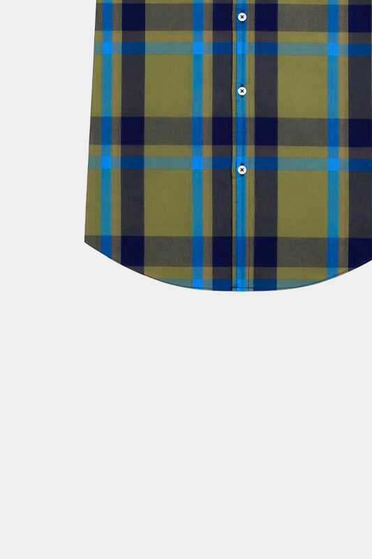 Boys' Stylish Plaid Short-Sleeve Shirt – Olive Green & Blue - MYK_Fatimas