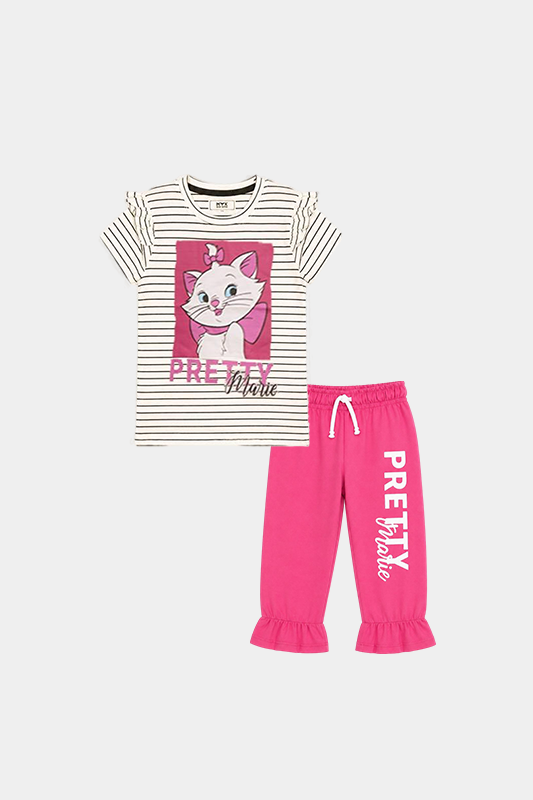 Pretty Marie Girls' Summer Night Suit – Striped Tee & Pink Pajama Set - MYK_Fatimas