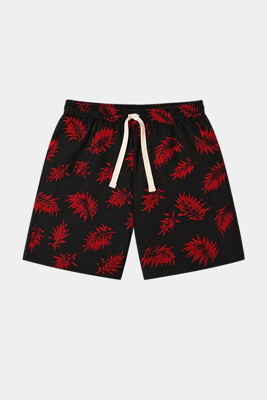 Boys Black & Red Tropical Leaf Linen Co-ord Set - MYK_Fatimas