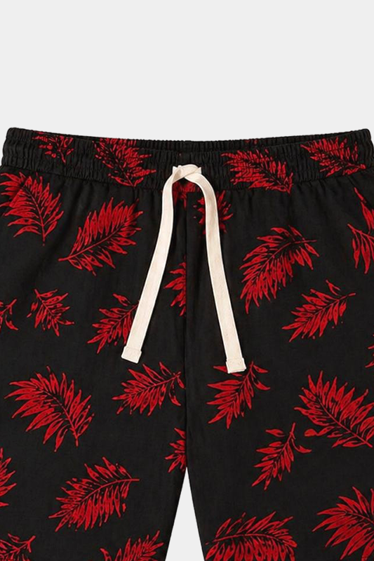 Boys Black & Red Tropical Leaf Linen Co-ord Set - MYK_Fatimas