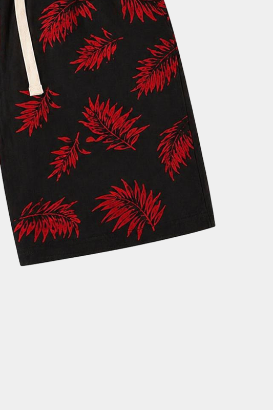 Boys Black & Red Tropical Leaf Linen Co-ord Set - MYK_Fatimas