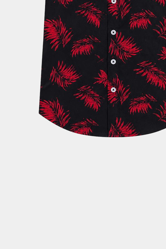 Boys Black & Red Tropical Leaf Linen Co-ord Set - MYK_Fatimas