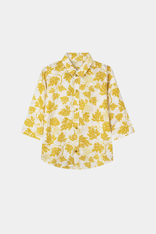 Cozy Cotton Leaf Print Suit – White & Yellow - MYK_Fatimas