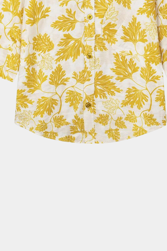 Cozy Cotton Leaf Print Suit – White & Yellow - MYK_Fatimas