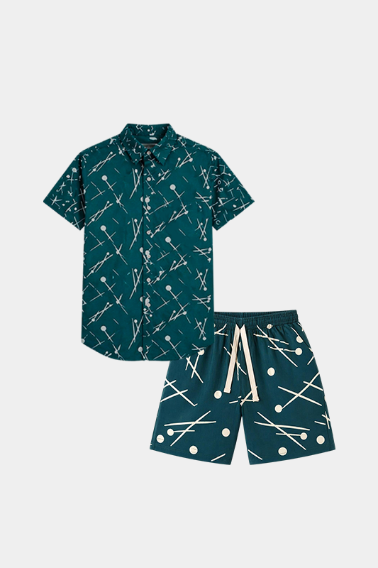 Green & White Casual Linen Co-Ord Set for Kids - MYK_Fatimas