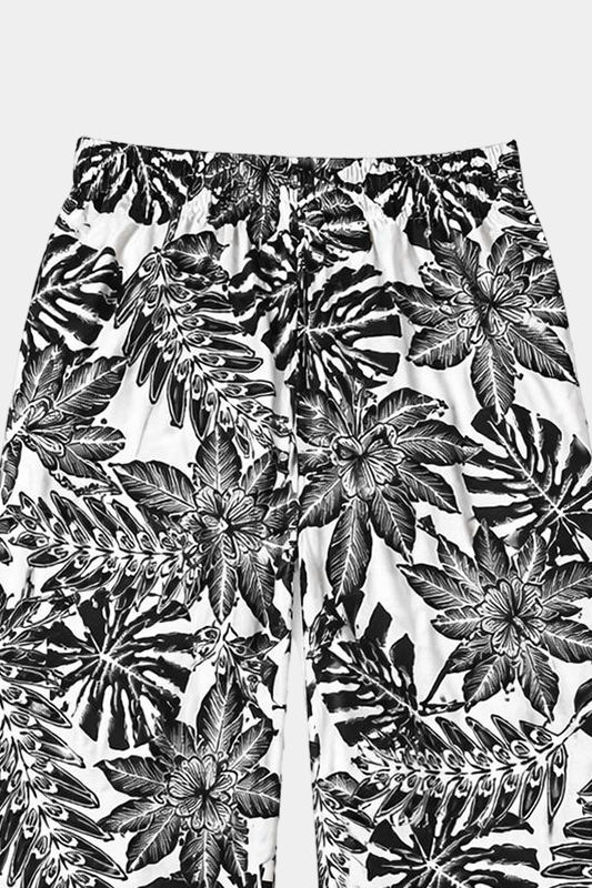 Black & White Floral Leaf Print Co-Ord Set - MYK_Fatimas