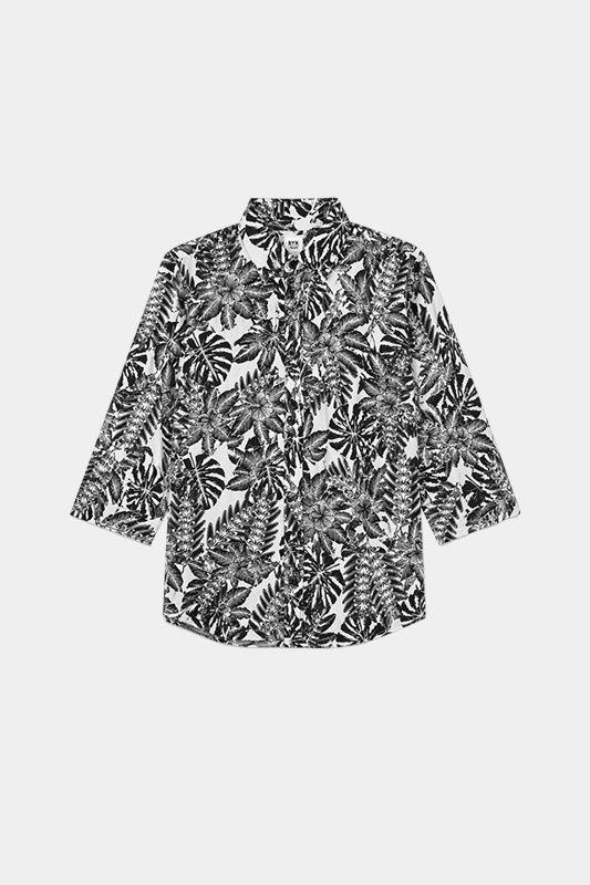 Black & White Floral Leaf Print Co-Ord Set - MYK_Fatimas