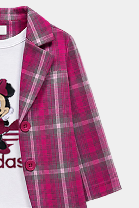 Girls 3 Pcs Pink Check Co-Ord Set - MYK_Fatimas