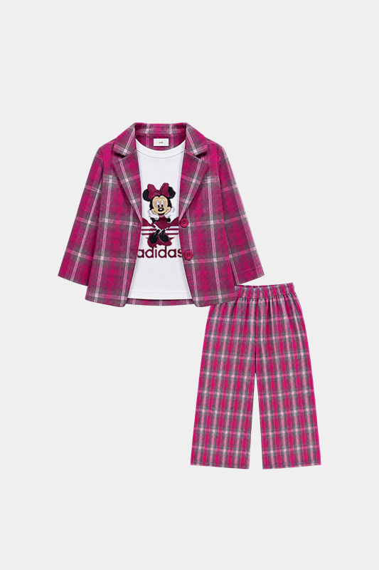 Girls 3 Pcs Pink Check Co-Ord Set