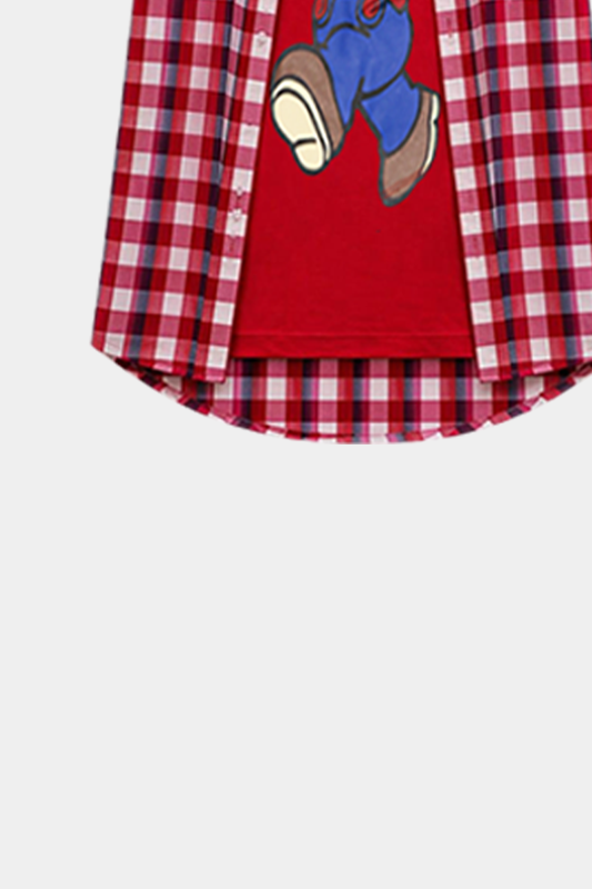Super Mario Light Red & White Check Double Summer Shirt - MYK_Fatimas