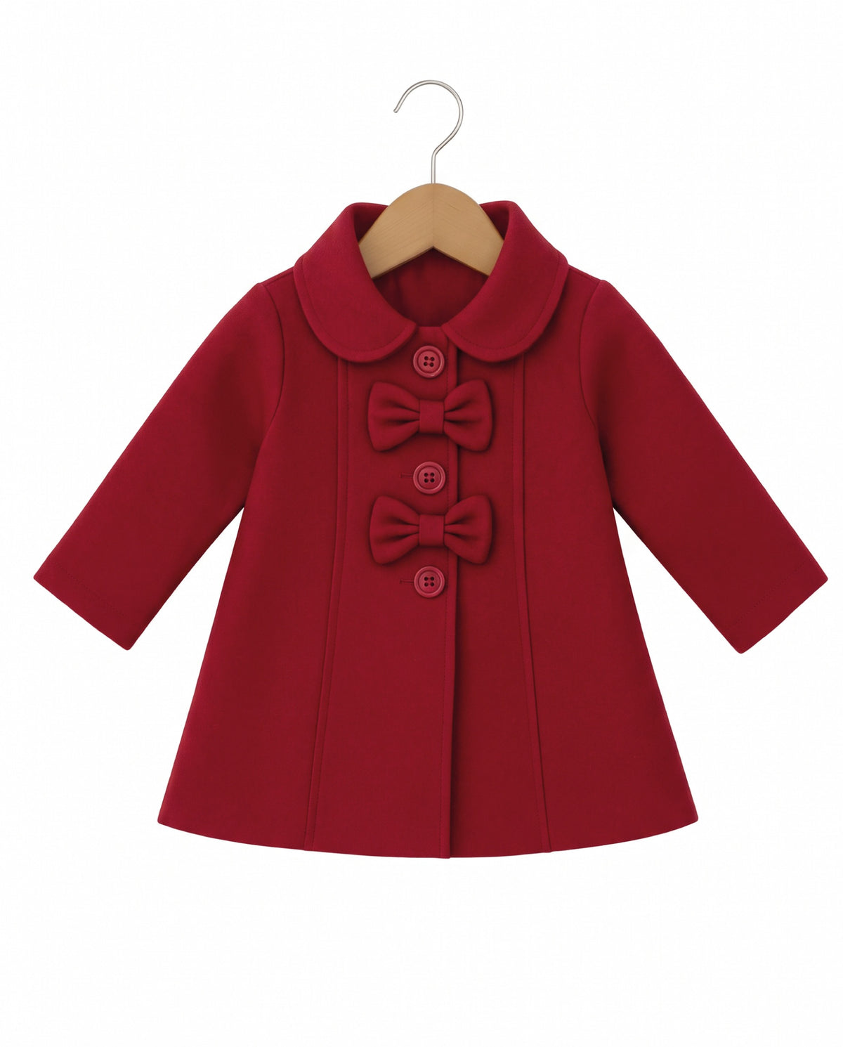 Girls Red Bow-Detail Fleece Coat