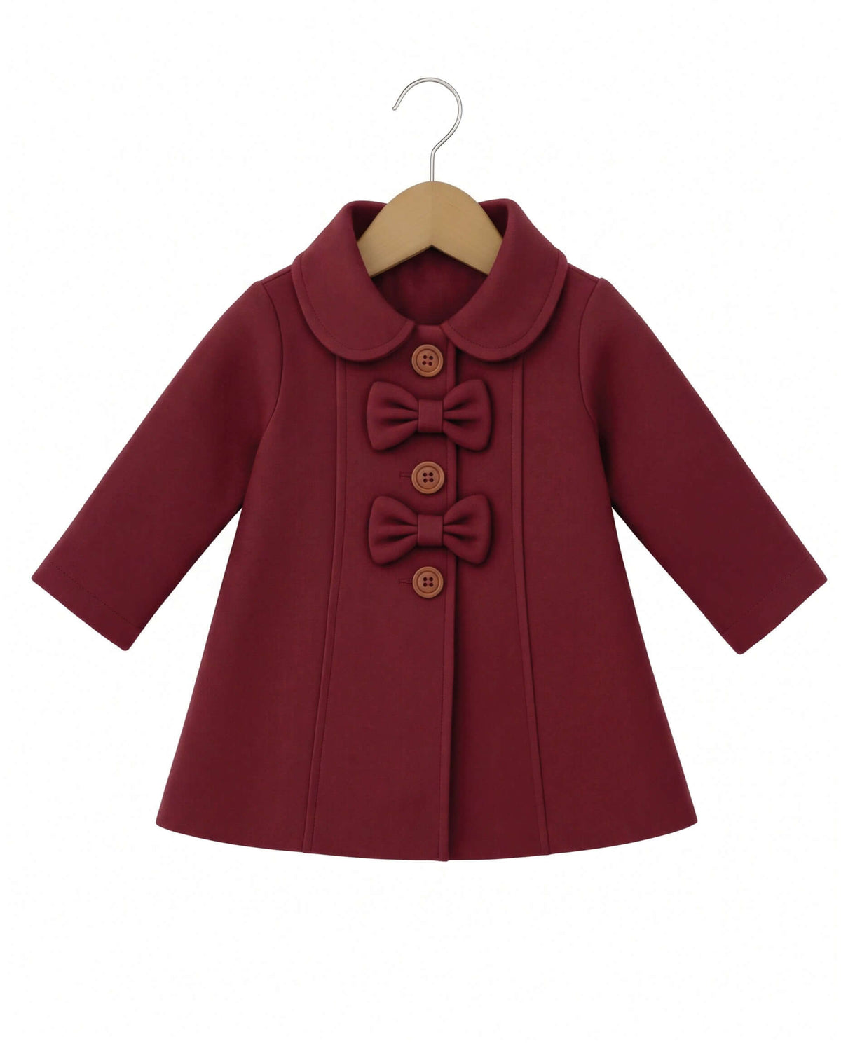 Girls’ Maroon Bow-Detail Fleece Coat